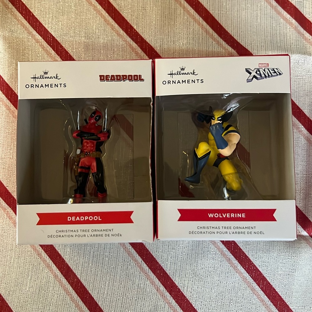 Set of two Deadpool and wolverine Hallmark ornaments